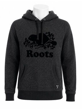 Size XXL Roots Men’s Salt & Pepper Beaver Logo Pullover Hoodie Black Grey